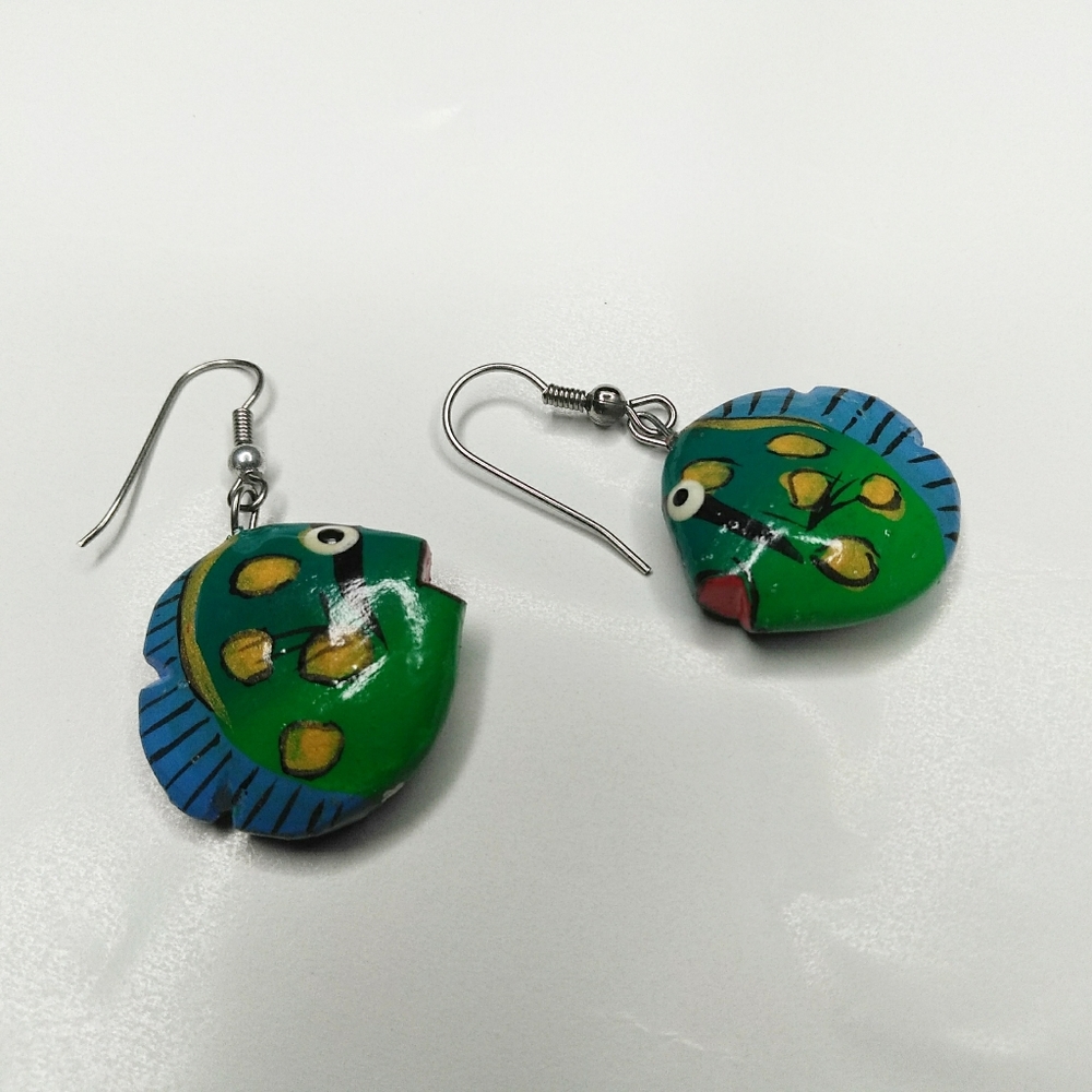 5/$25 Handcrafted Painted Wood Fish Earrings - Picture 1 of 3